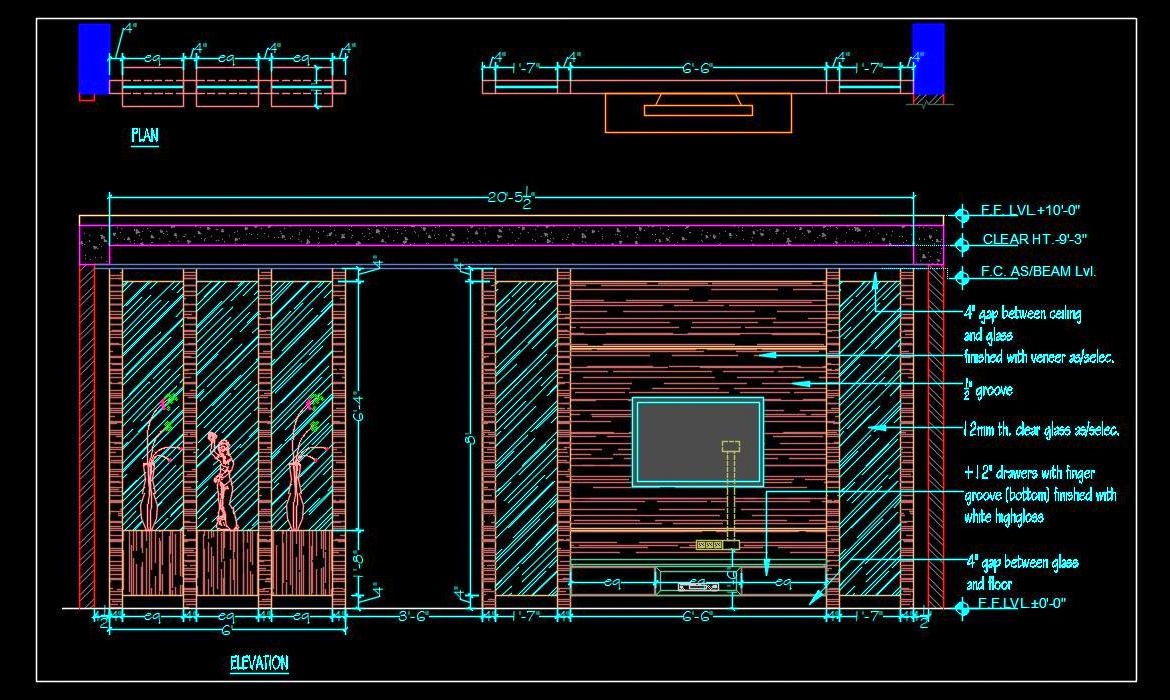 Modern TV Unit as Room Divider Design in AutoCAD